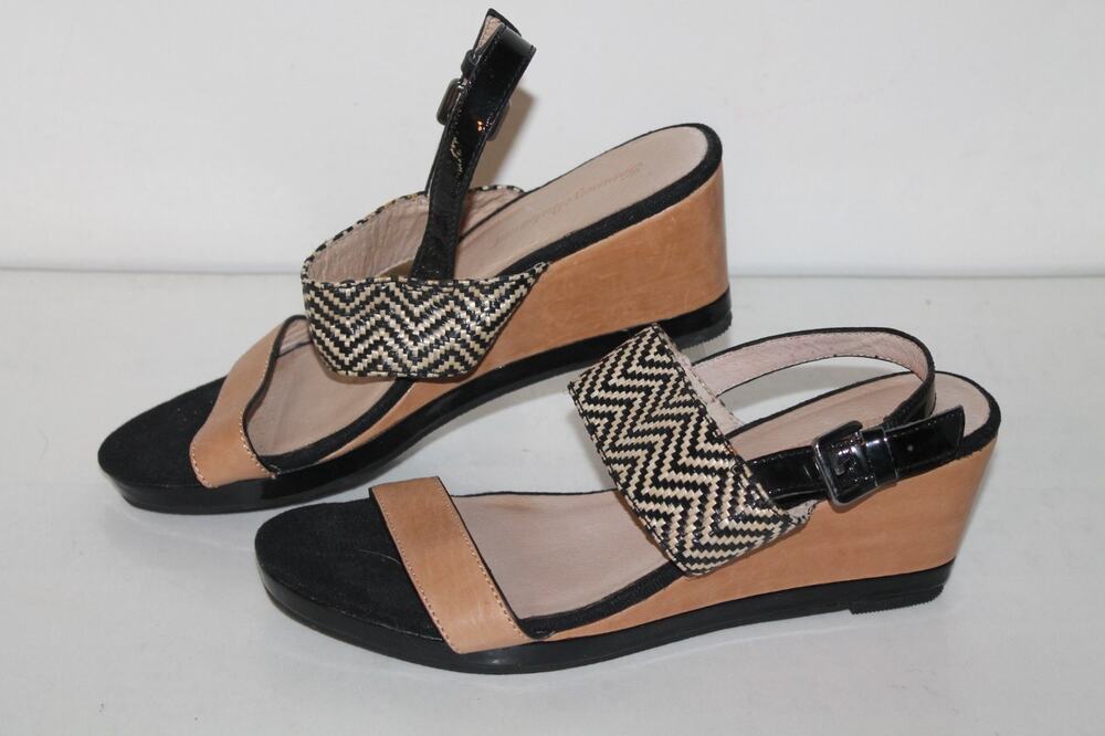 Tommy Bahama Aliso Wedge Sandal, Black/Tan, Straw/Leather, 3", Women's Size 9.5